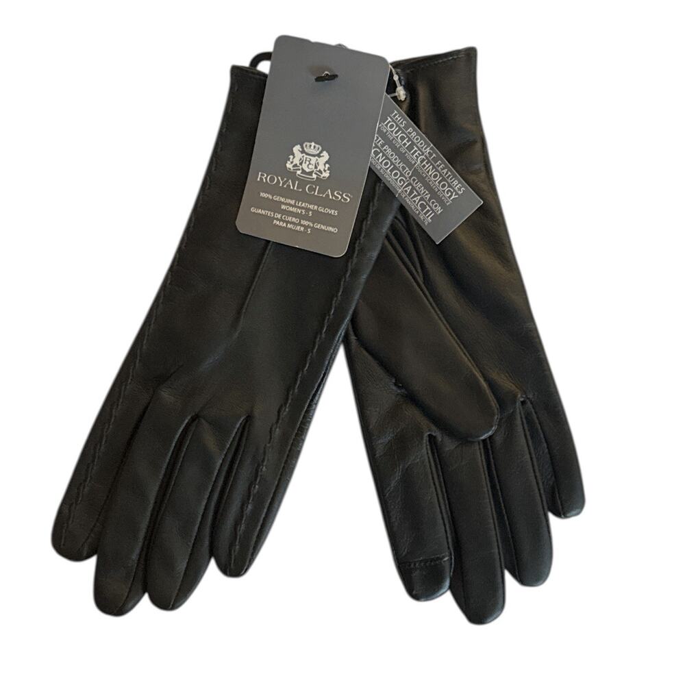 Royal Class Black Leather Gloves Smartphone Tips Classic Wrist Length Womens 7